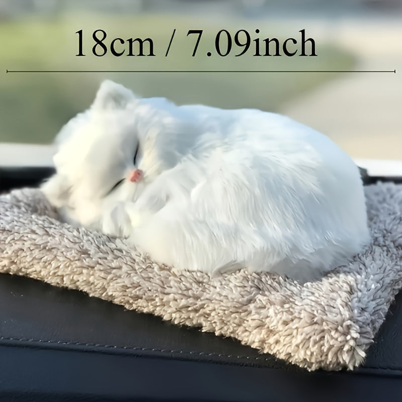 Interactive plush cat toy with meowing feature, realistic white and yellow fur, suitable for home decor, car ornament, girlfriend gift. Made of durable plastic material with lifelike