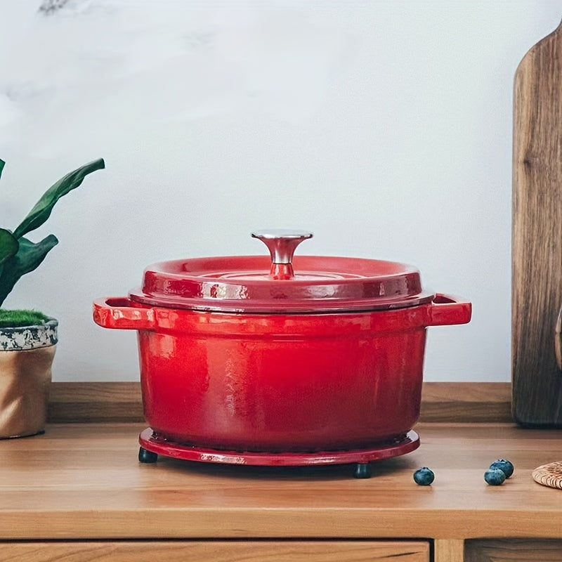 This Enameled Cast Iron Dutch Oven is equipped with double handles, making it perfect for use on stovetop, oven, and grill. It has dimensions of 18.2cm x 14cm x 6.4cm and weighs 1.7kg.