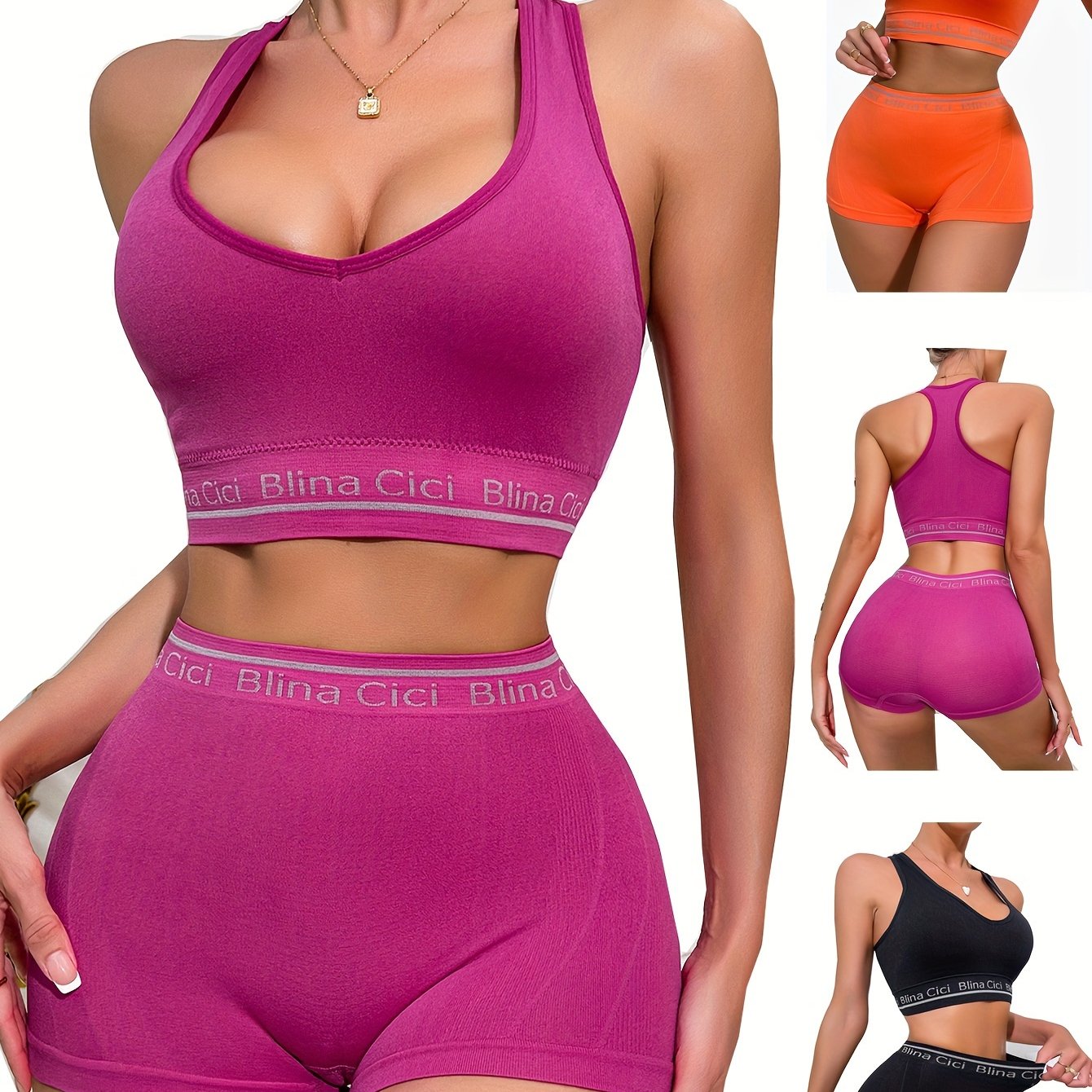 Sporty lingerie set includes racerback bra and boxer shorts for jogging or gym.