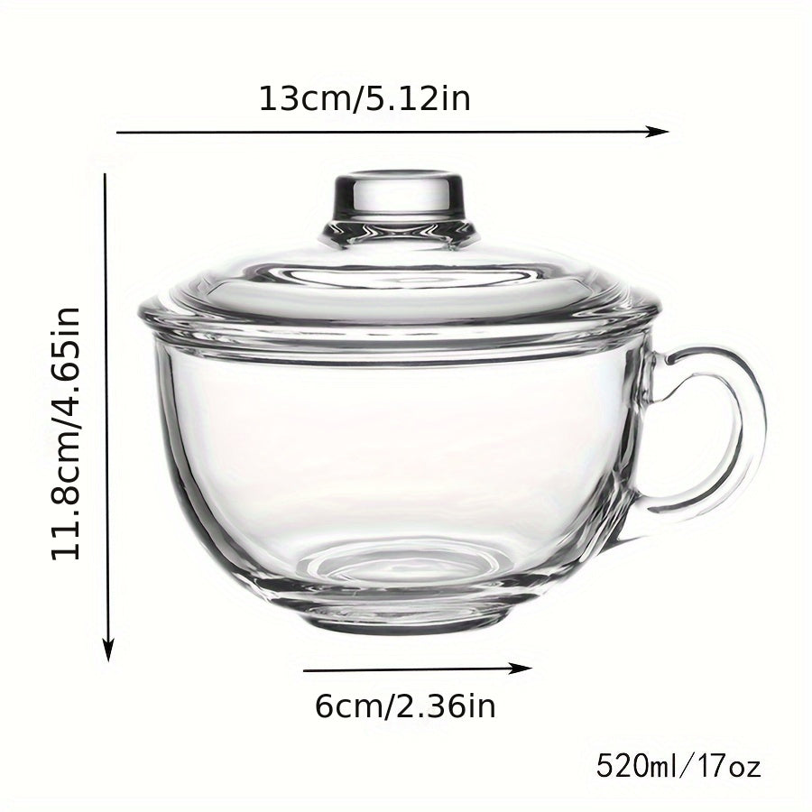 Premium glass cup with lid & spoon, microwave safe. Ideal for breakfast, coffee, tea, milk, yogurt. Clear, durable & stylish for home or office.