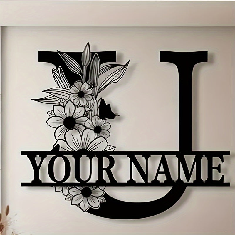 Unique Housewarming Gift - Personalized Home & Front Door Decor - Custom Metal Family Name Sign with Floral Design