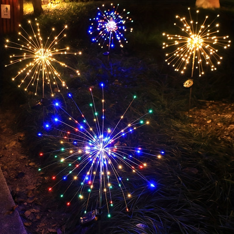 FACHOI Solar Firework Lights with 200/150/90/60 LEDs, 8 Modes, Button Control, Solar Powered for Outdoor Garden Pathways and Tree Decoration.