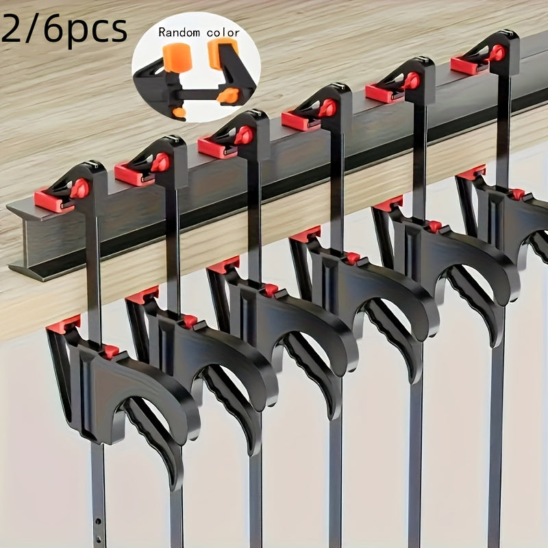 6 pieces of quick release F-style clamp set with 10.16cm adjustable ratchet rod for carpentry and metal construction. Easy-to-handle woodworking tool.