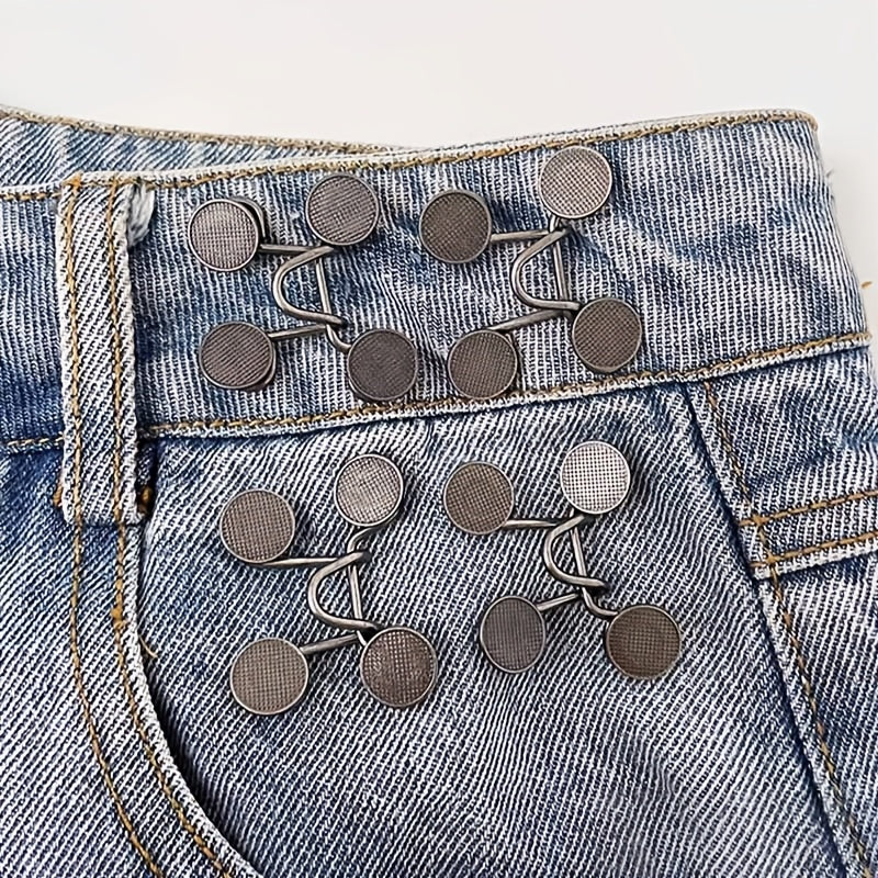 Set of 8 Denim Waist Tighteners - Stylish Metal Button Pins for Women's Pants, Easy-to-Use Snap-On Waistband Adjusters, Instant Fit Enhancers, No Sewing Required