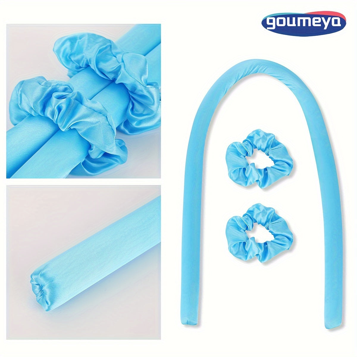 Heatless curling rod headband for natural soft waves using silk ribbon curling rod hair roller with hair tie, a DIY styling tool for overnight use.