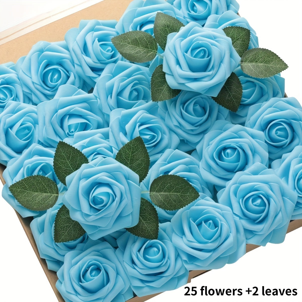 27 artificial ivory foam roses with stems and leaves, ideal for DIY wedding bouquets, bride gifts, centerpieces, and party tables.