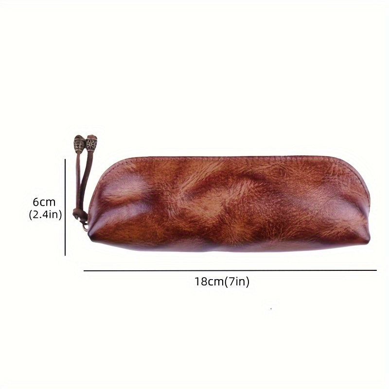 Full-grain leather glasses cases handcrafted in a vintage style, featuring distressed plant-tanned leather. These rustic eyewear storage pouches are equipped with a zipper closure for added security.