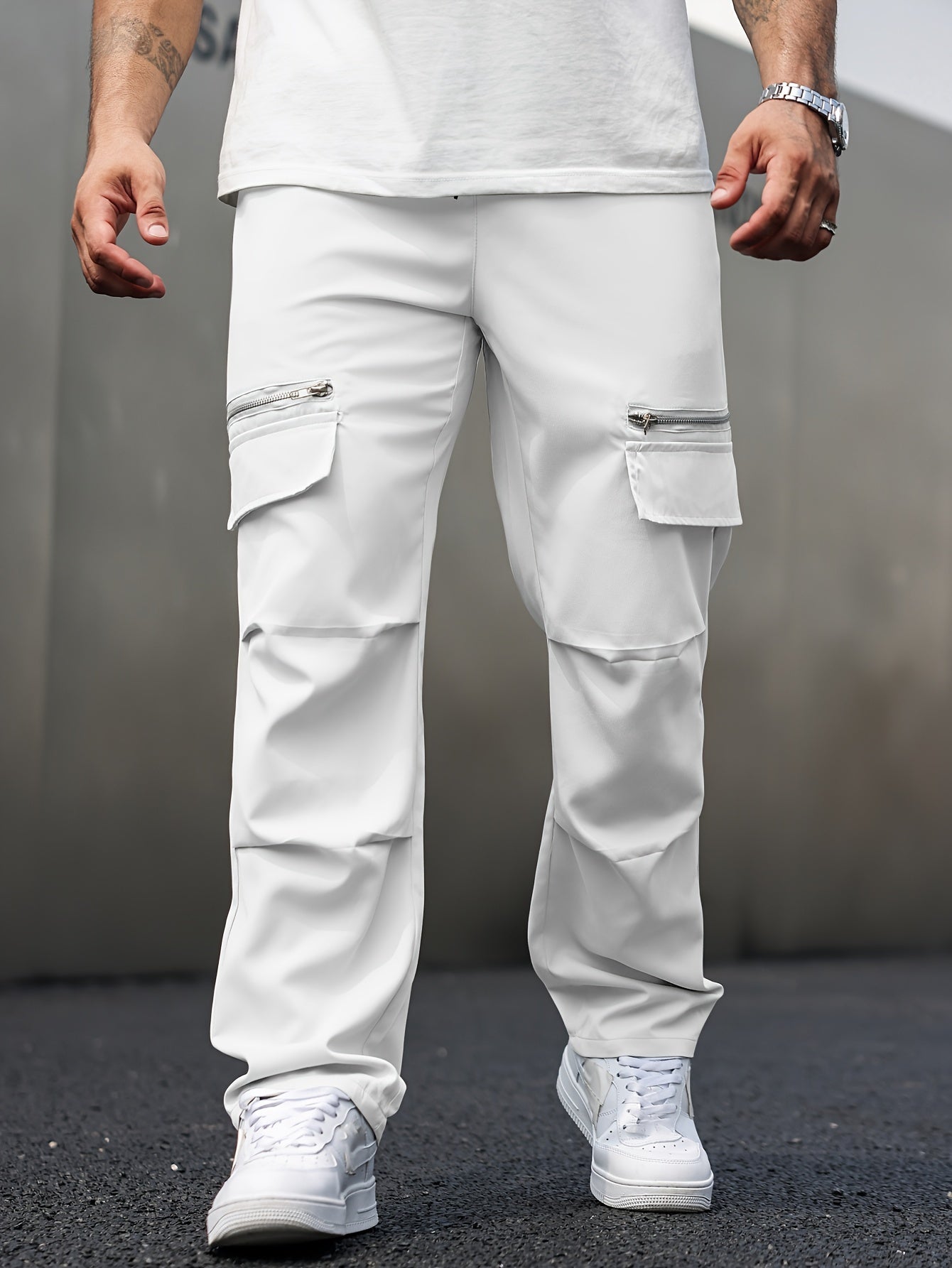 Men's cargo pants with multiple pockets, street style