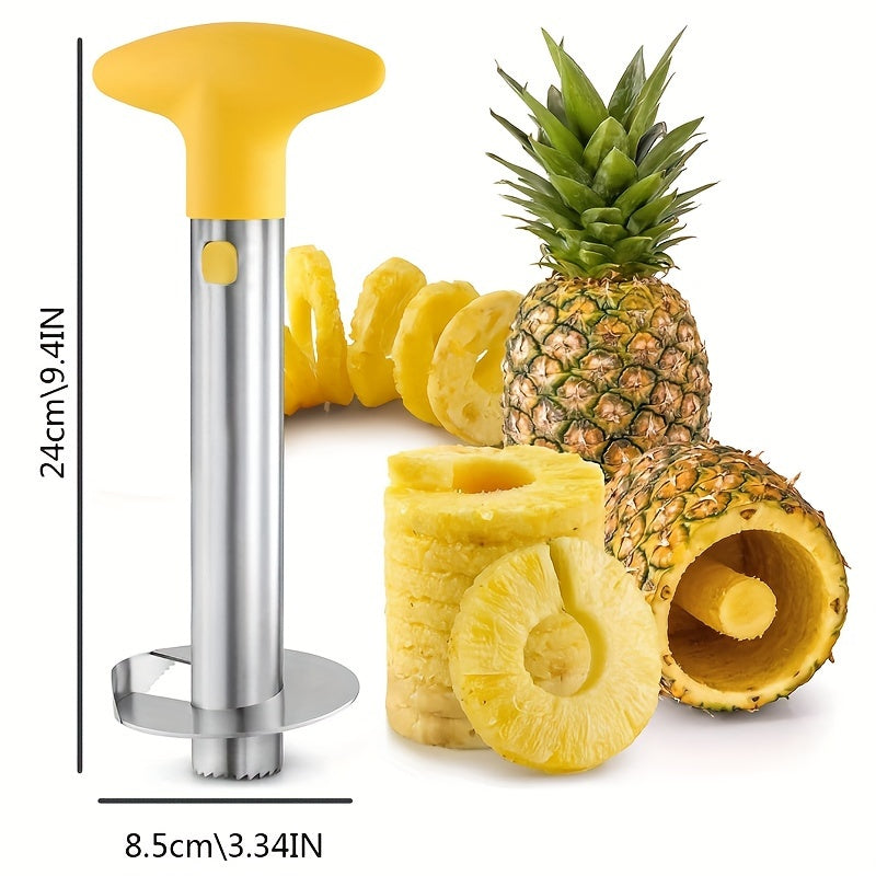 Essential Stainless Steel Pineapple Corer & Slicer - Rustproof, User-Friendly with Sharp Blade for Home Kitchens, Restaurants & Food Trucks, Core Cutting Tool, Detachable Handle