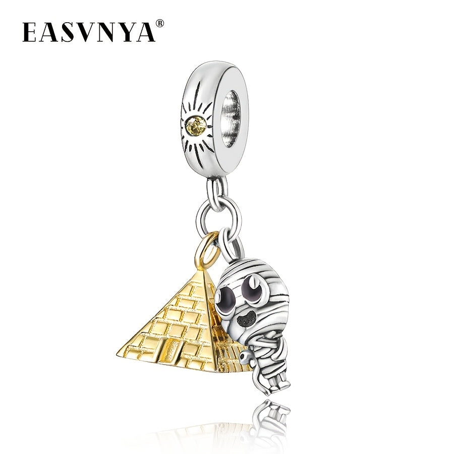 Elegant EASVNYA pyramid mummy pendant in chic S925 silver plated design, adorned with sparkling cubic zirconia stones. Perfect for lovers of gothic and hip-hop style, great for creating your own unique jewelry pieces and as a birthday gift. Compatible