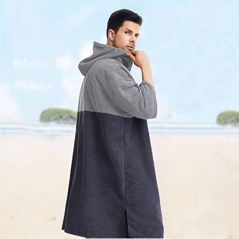 Color Blocking Surf Poncho Changing Towel with Hood and Large Pocket, Bathroom Essential