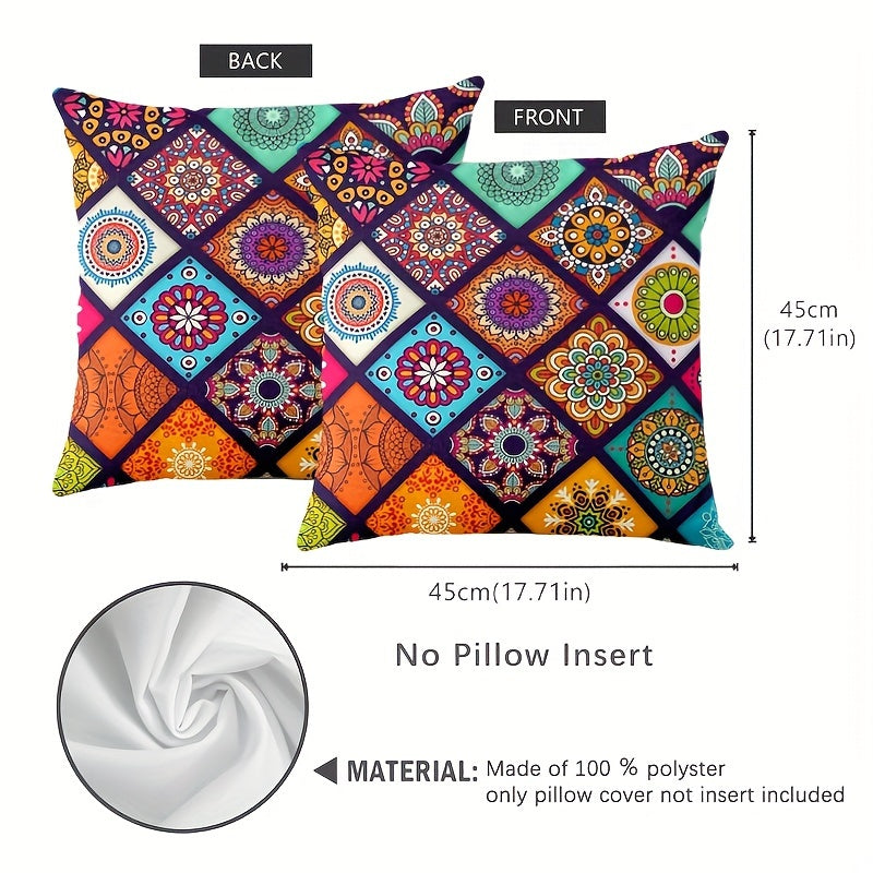 Mandala Pillow Cover in Bohemian Style, Size 44.96x44.96cm - Features Vibrant and Stylish Double-Sided Design for Sofa & Bed Decoration | Made of Machine Washable Polyester Material | Ideal for Weddings, Birthdays, and Holidays