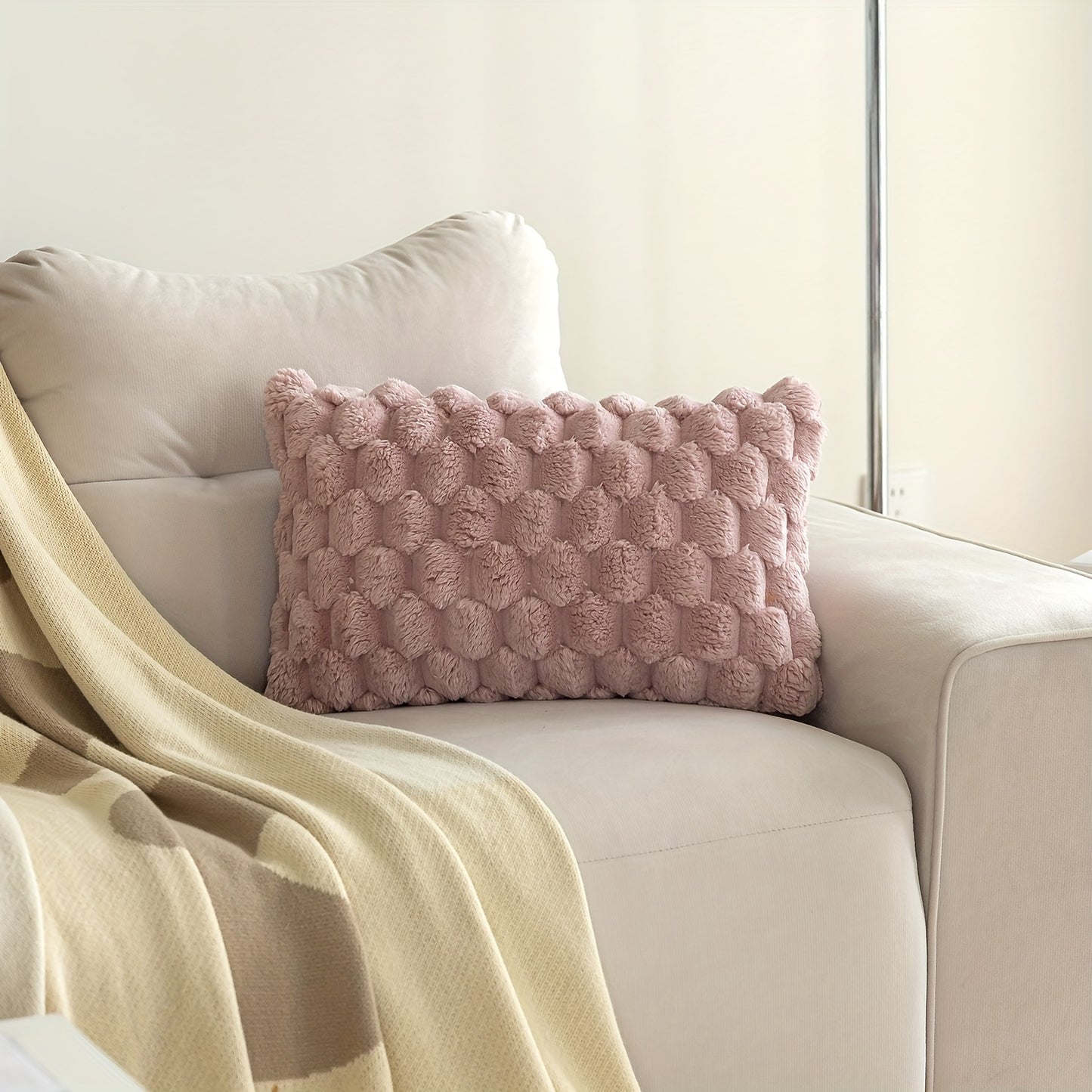 1pc Soft Plush Cream Couch Pillow Cover, Farmhouse Cushion Cover, Cozy Modern Home Decor, 45.72cm*45.72cm or 30.48cm*50.8cm, without insert.