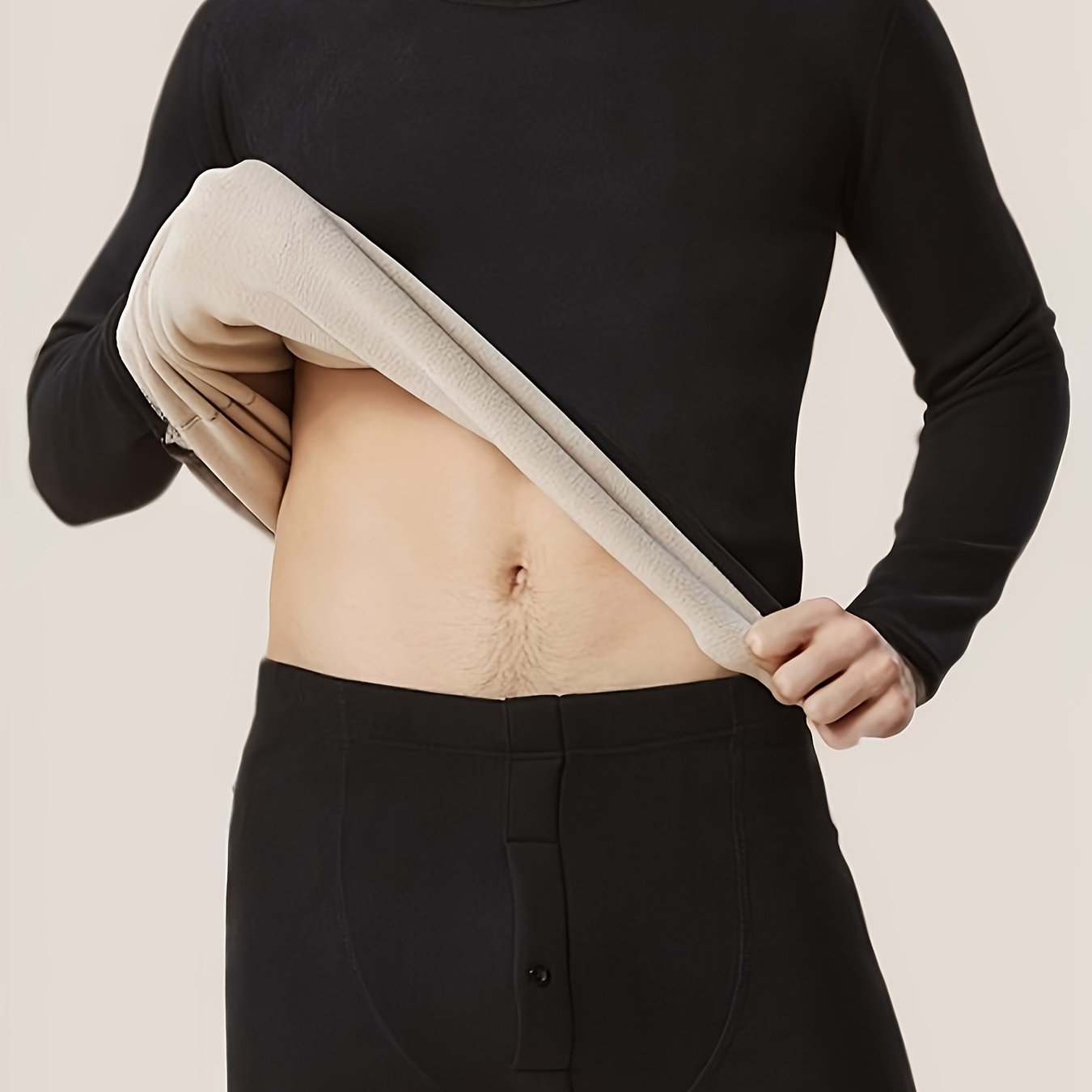 Men's thermal underwear set with alpaca fleece, perfect for home or sleepwear.