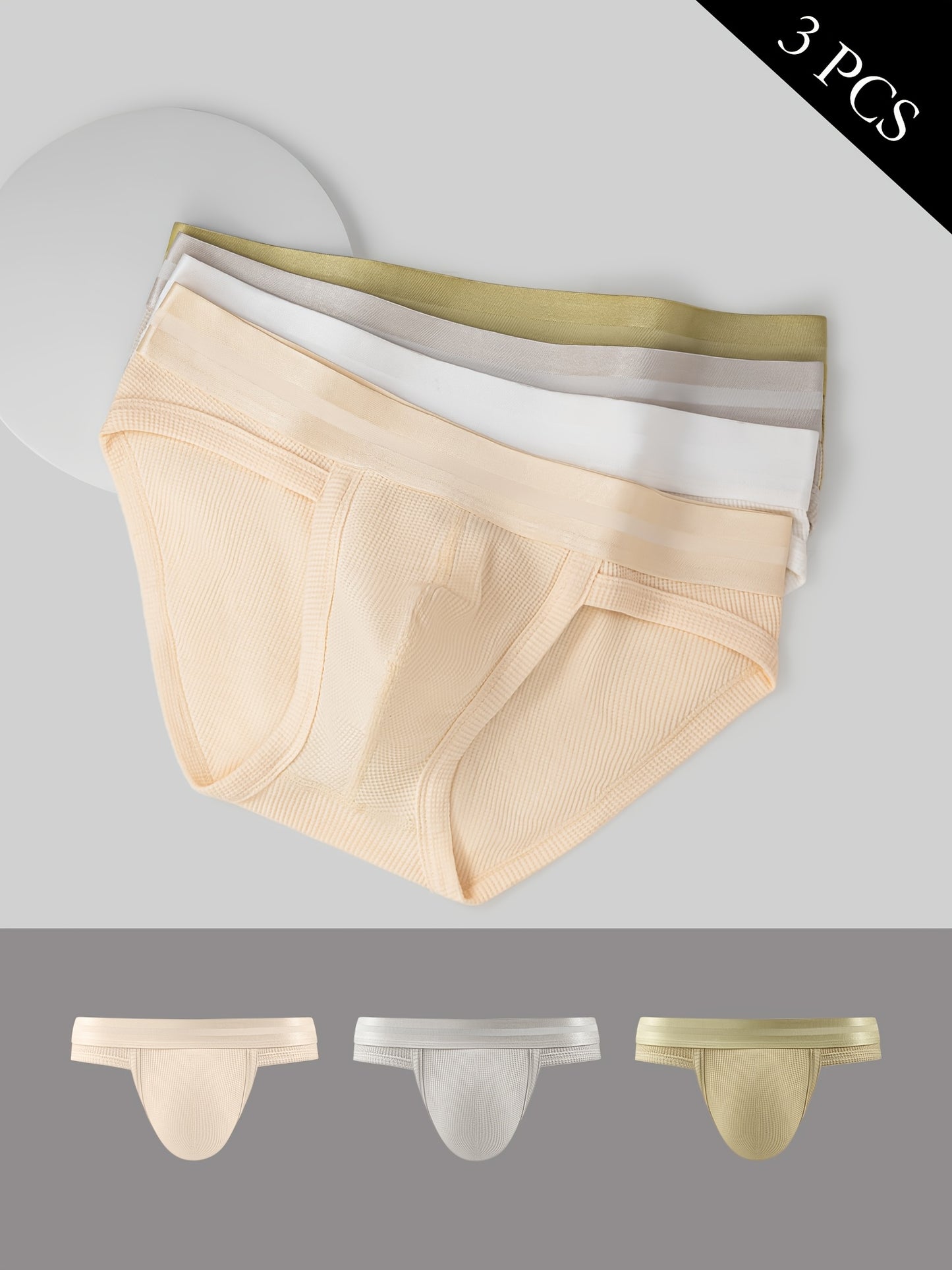 3 Men's sexy triangle underwear with large pouch, breathable, comfortable, trendy, and solid color briefs.