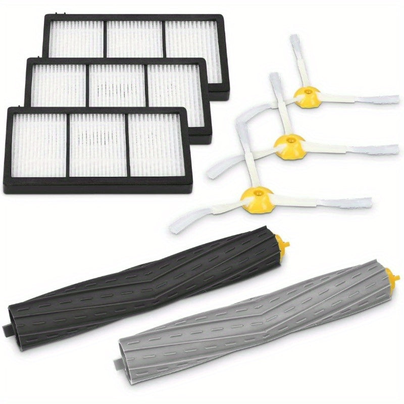 Compatible Replacement Parts for iRobot Vacuum - 800/900 Series, Includes 2 Main Brushes, 3 Filters, 3 Side Brushes, and Extractor, 8pcs Kit