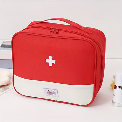 Portable first aid kit with large capacity, foldable storage for home, travel, and car emergencies.