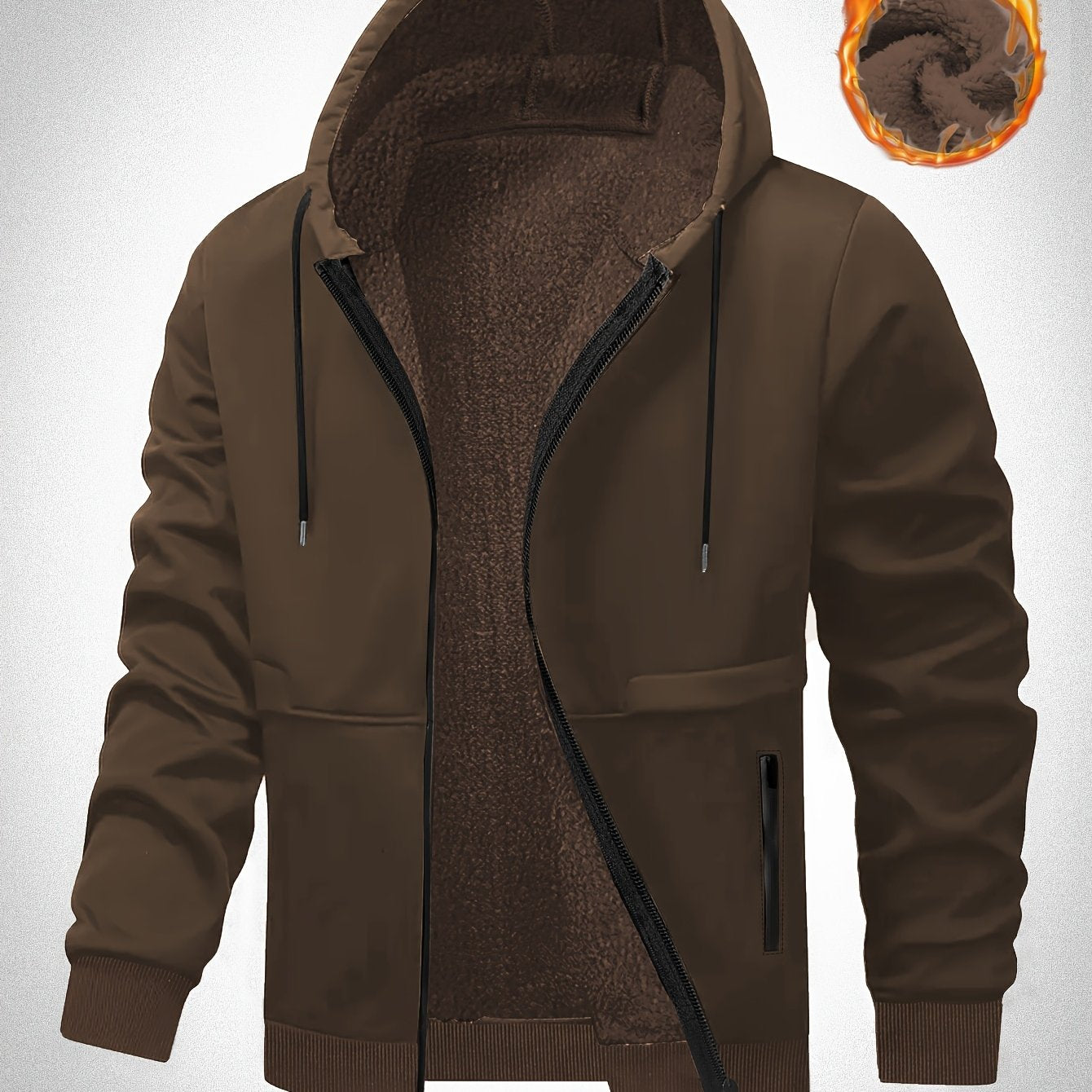 Plus Size Men's Hooded Jacket with Fleece Lining, Cozy for Fall/Winter