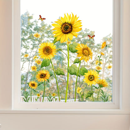 Modern Sunflower and Butterfly Window Film, Static Cling Vinyl Decals, Reusable PVC Stickers, 5mil Thickness - Clear Double-Sided Visual Design, Decorative Glass Cling for Home and Office (1 Set, DJ2053)