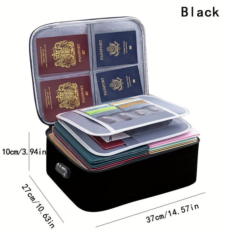 Fireproof 3-Tier Passport Holder made of durable Oxford cloth with waterproof lining for traveling documents organization. Classic style.