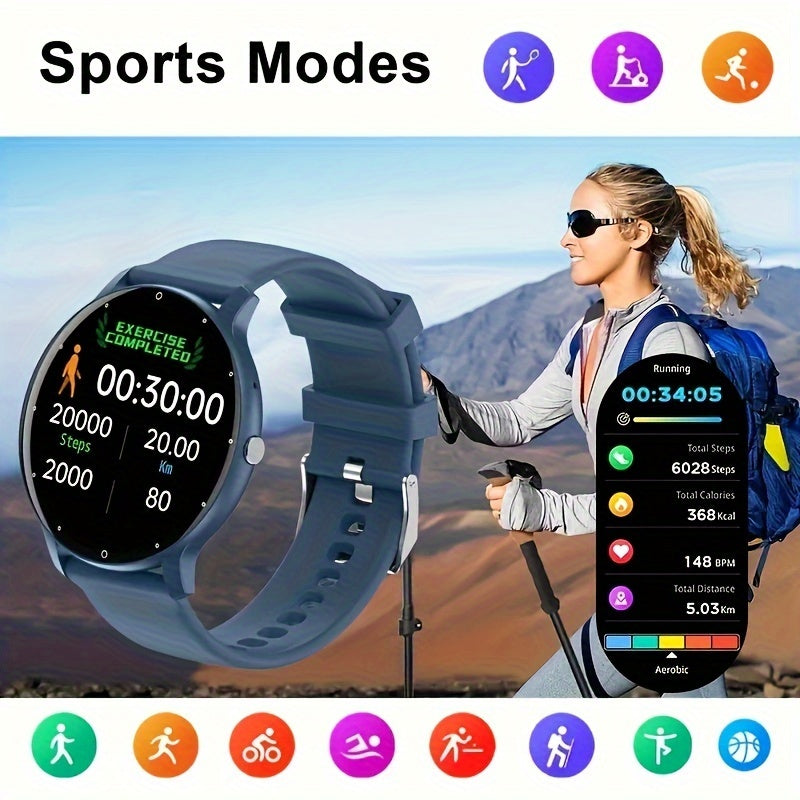 Purspo Smart Watch with call function, wireless 5.2, multi-sport modes, weather forecast, AI voice control, music playback, TFT display, silicone strap, USB charging, 230mAh battery