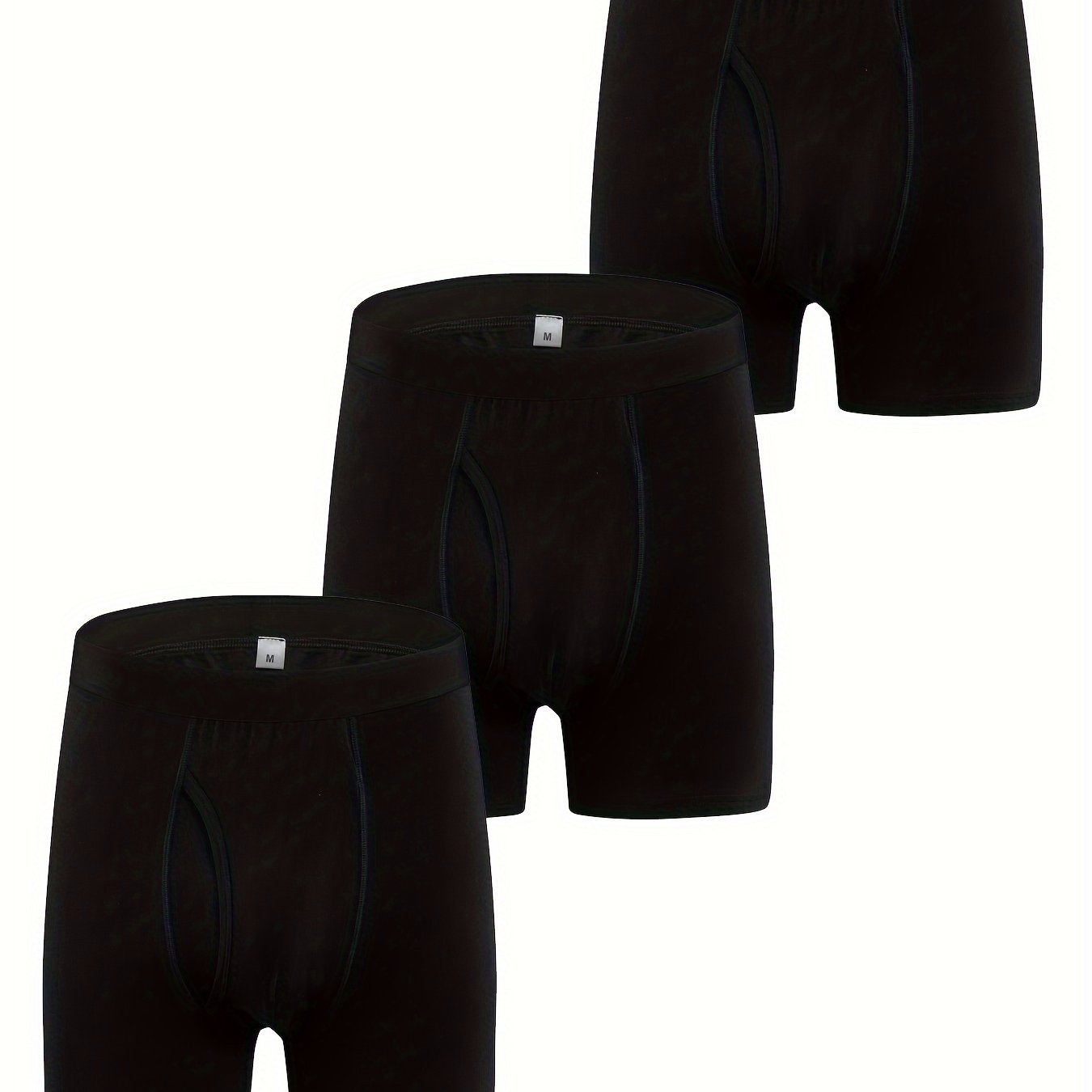 PATELIS 3-Pack Cotton Boxer Briefs for Plus Size Men - Breathable and Comfortable in Black, Gray, and Blue.