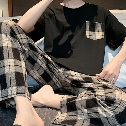 Men's 2-piece plaid pajama set for daily wear