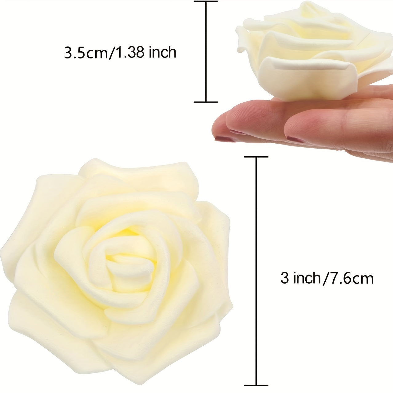 50pcs of 7.5cm Artificial Foam Rose Flower Heads in Ivory White for Wedding Party Home DIY decorations.