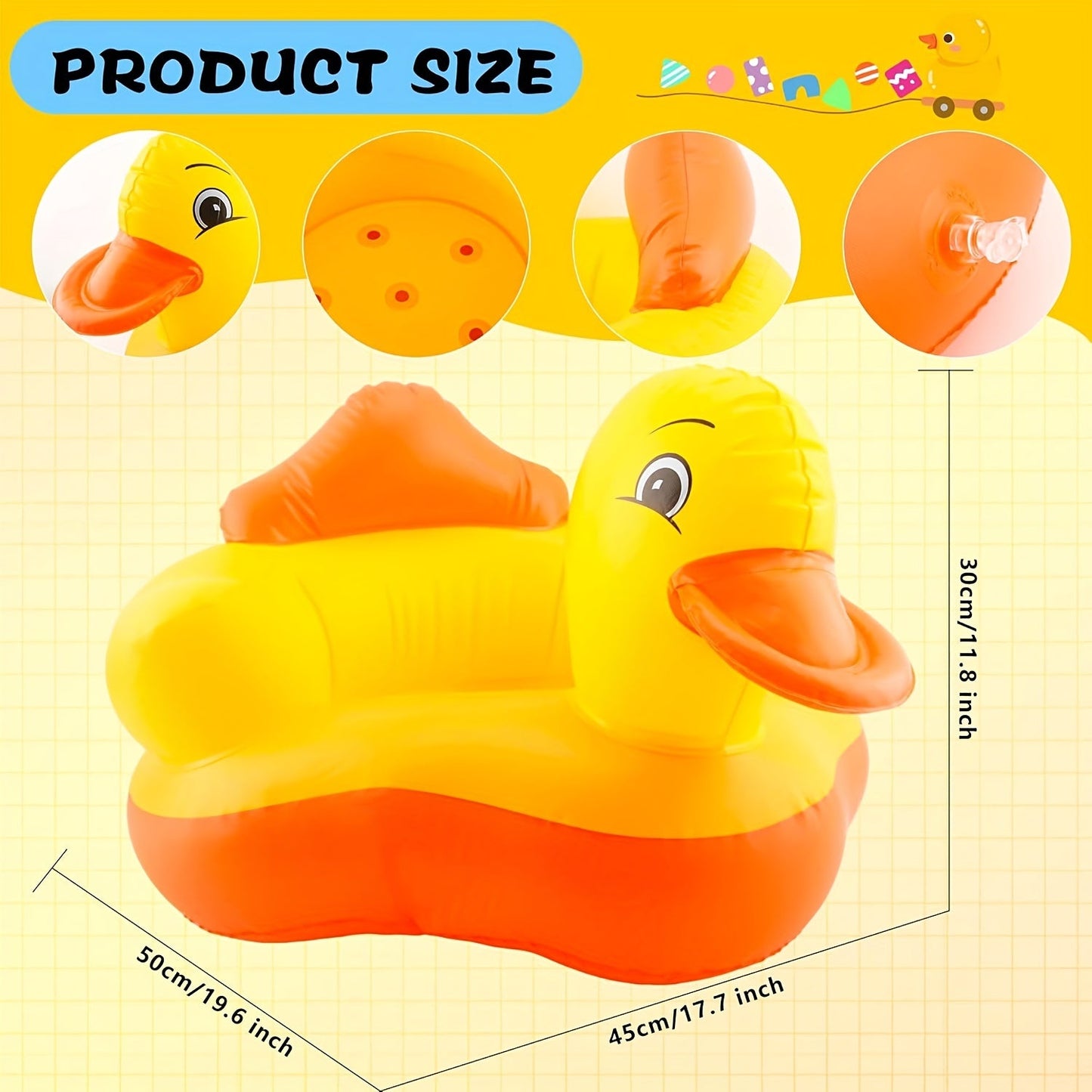 The SUNGDOGIN Yellow Duck Inflatable Youngsters Seat is an ideal choice for 3-month-old babies and toddlers. It is perfect for summer play and learning.