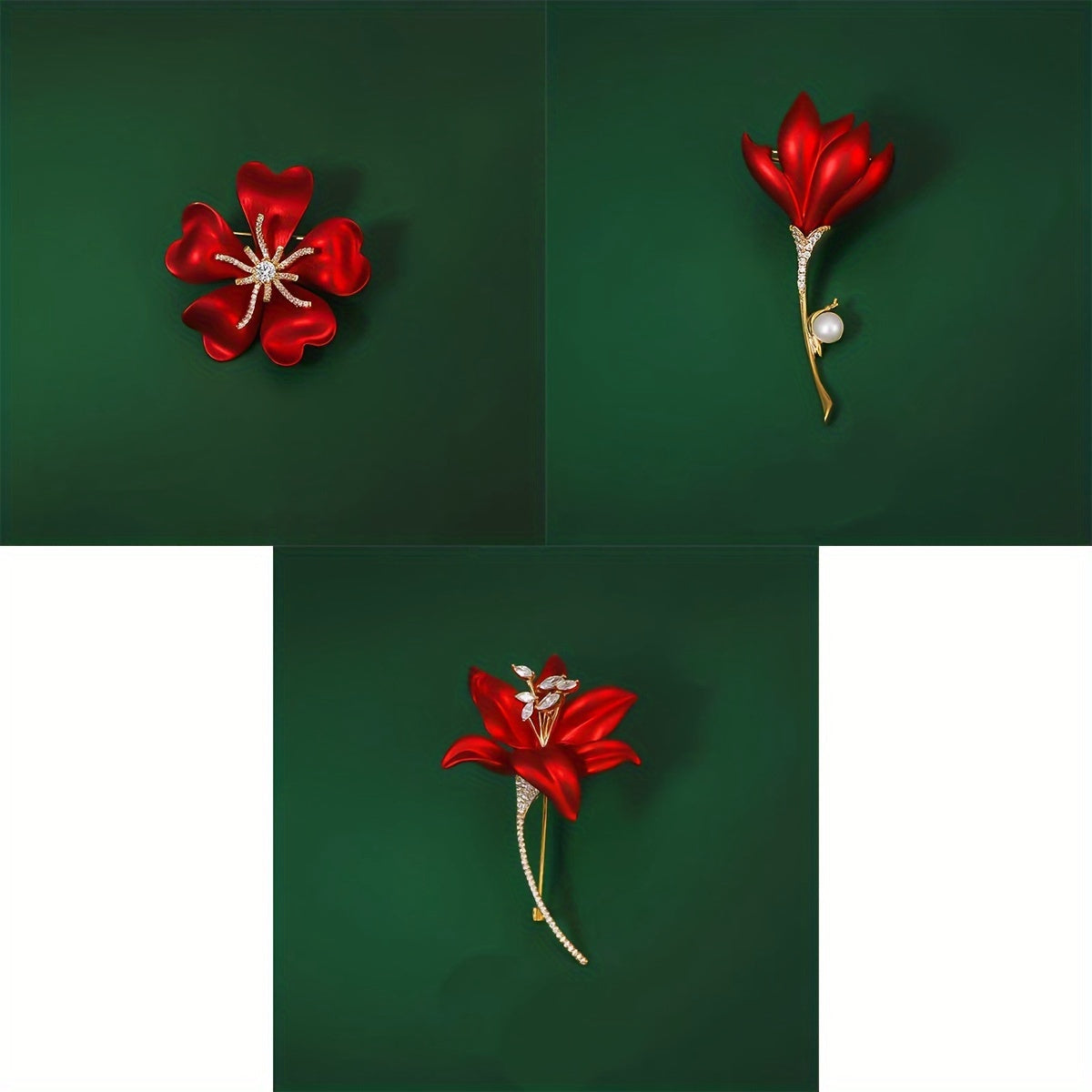 Elegant Fashion Red Flower Brooch Pins Set, Made of Alloy Material, Stylish and Personalized Accessories for Daily Wear with Qipao or Suit