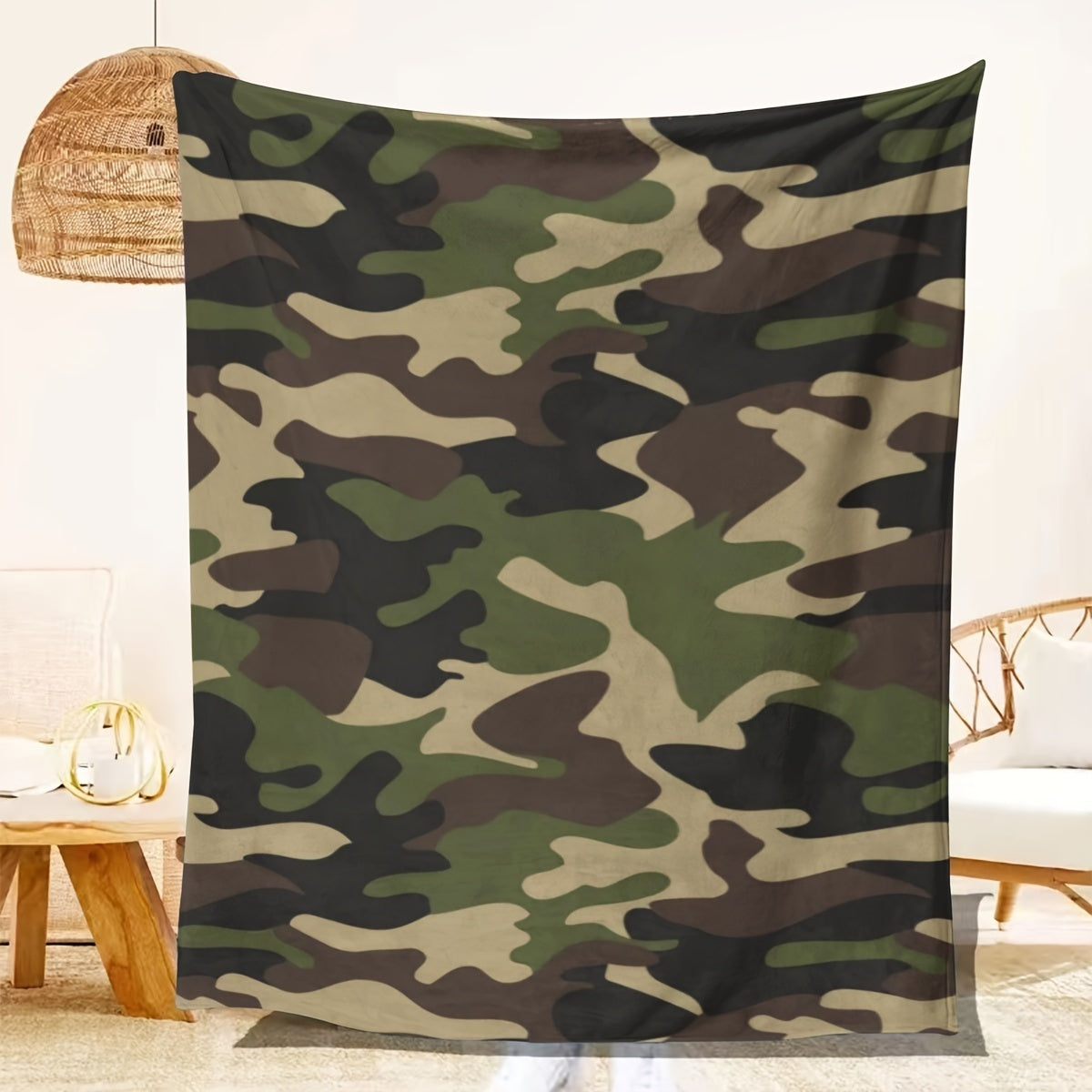 One piece of Lightweight Camouflage Blanket made from Soft Flannel, Ideal for Teenage Boys and Men. Perfect for living room decor or as an outdoor camping essential.