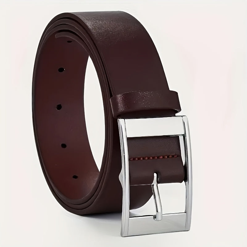 Men's simple and retro PU leather belt with smooth buckle for daily wear