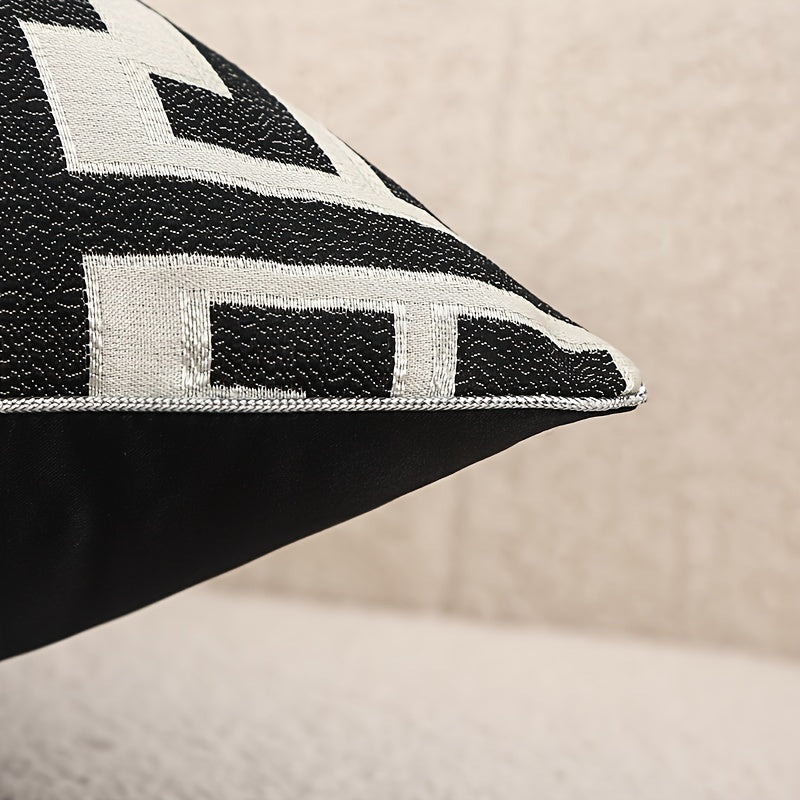 2 modern geometric jacquard pillow covers with invisible zippers, ideal for living room and bedroom decor.