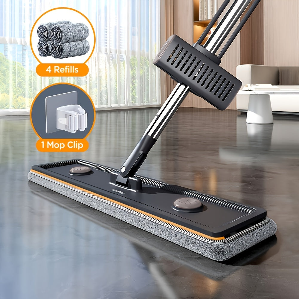 Introducing the Joybos Microfiber Flat Mop and Handle Set with 4 Washable Pads, 1 Holder, and Durable Plastic Construction. This manual operation mop features an extendable handle reaching up to 151.89cm, making it perfect for cleaning living rooms