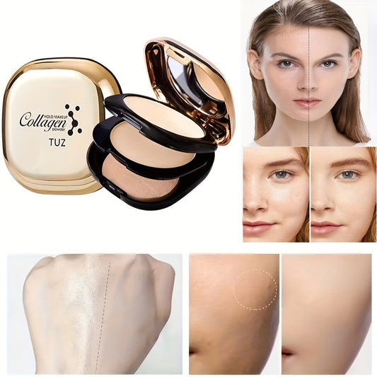 TUZ Collagen Double-Layer Pressed Powder Compact with Matte Finish, Silk Texture, Mirror, Powder Puff, and Plant Squalane