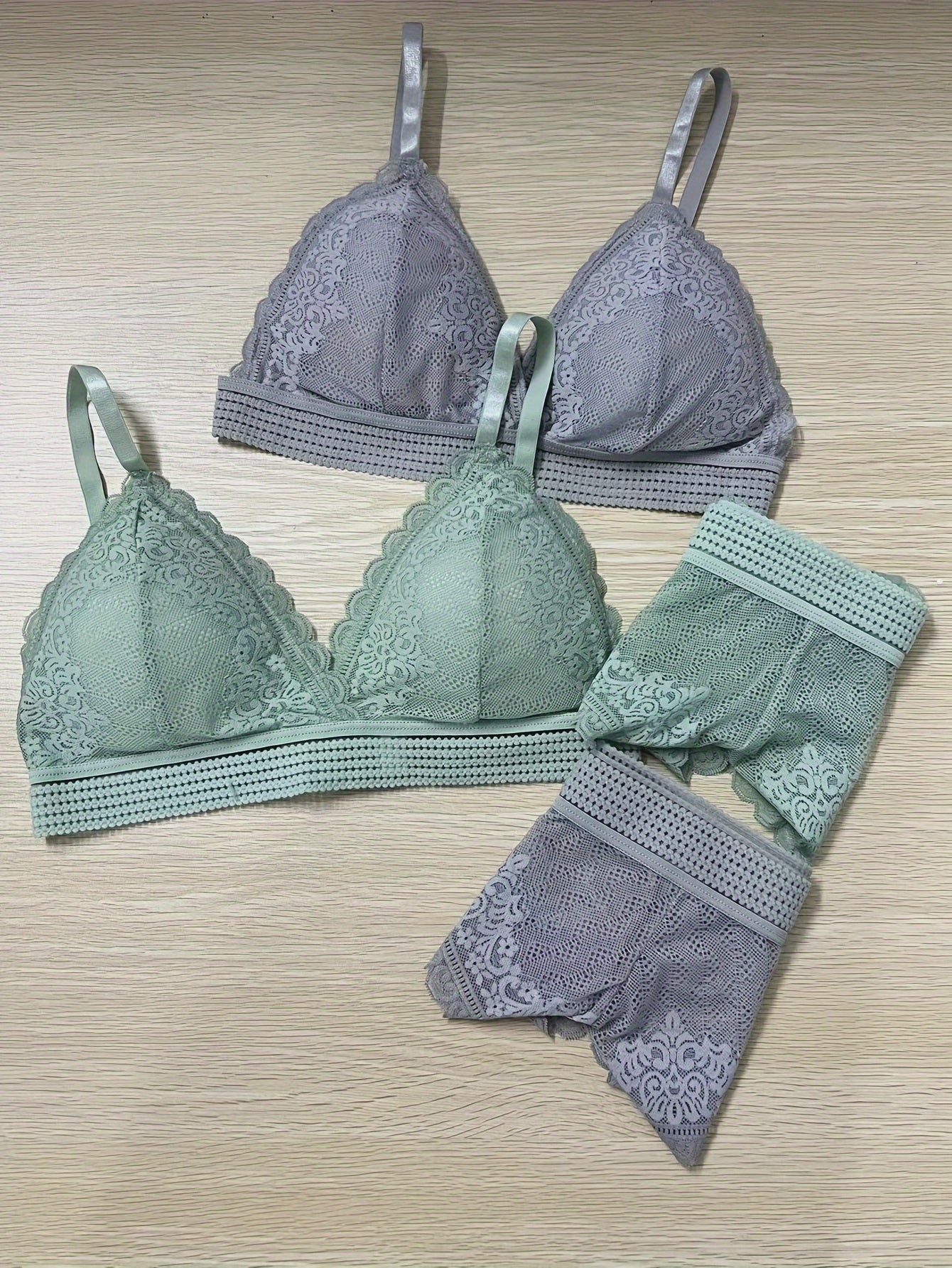 2-piece sexy lingerie set with lace cami bra and panties.