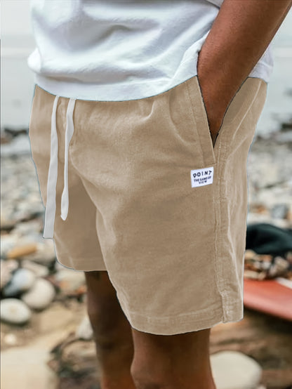 Corduroy shorts with pockets and drawstring for summer casual fashion for men.