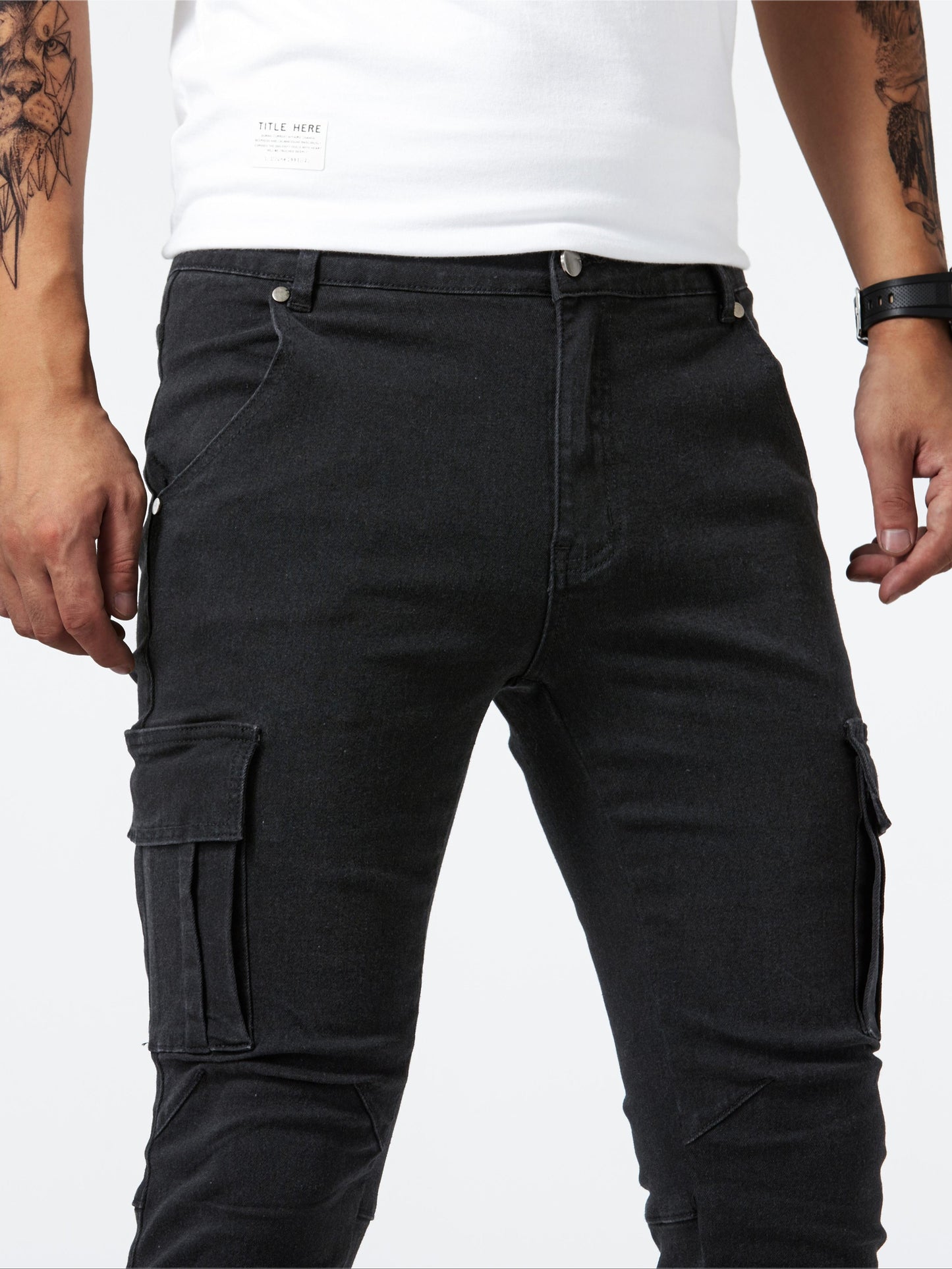 Men's high-stretch denim pants with multiple pockets, suitable for all seasons outdoor activities.