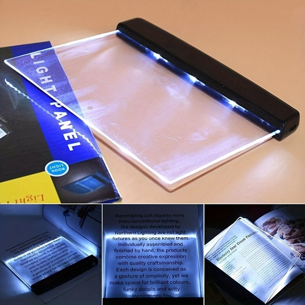 Portable LED Book Light with Eye-Care Technology - Battery-Powered, Flat Panel Bookmark Lamp for Travel & Night Readers, Great for Bed, Car, or Study.