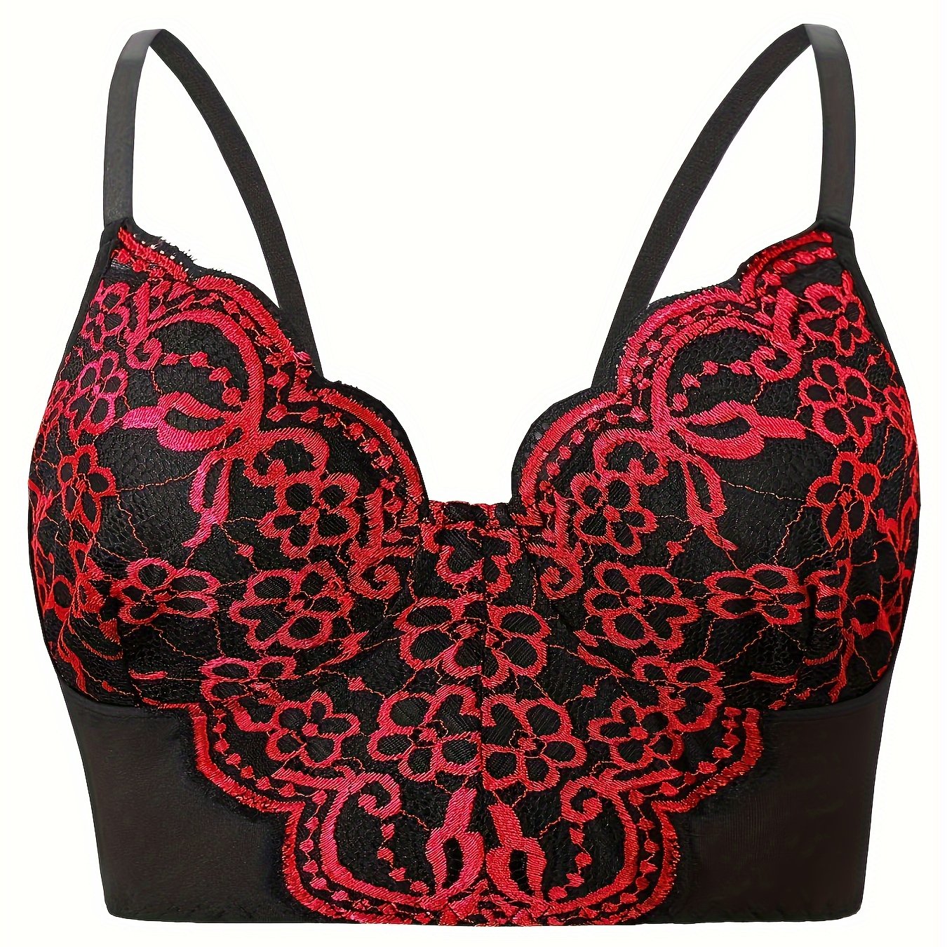 Plus Size Sexy Floral Embroidered Longline Bra