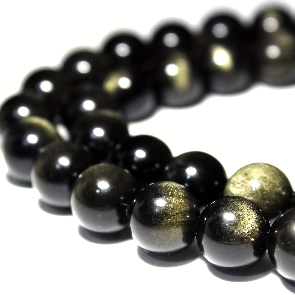 Golden Obsidian Loose Beads Set - 46 pieces of 8mm natural stone beads for DIY jewelry making, perfect for bracelets, necklaces, earrings. Create healing crystal jewelry with these beautiful accessories. Ideal for stringing beads and creating unique