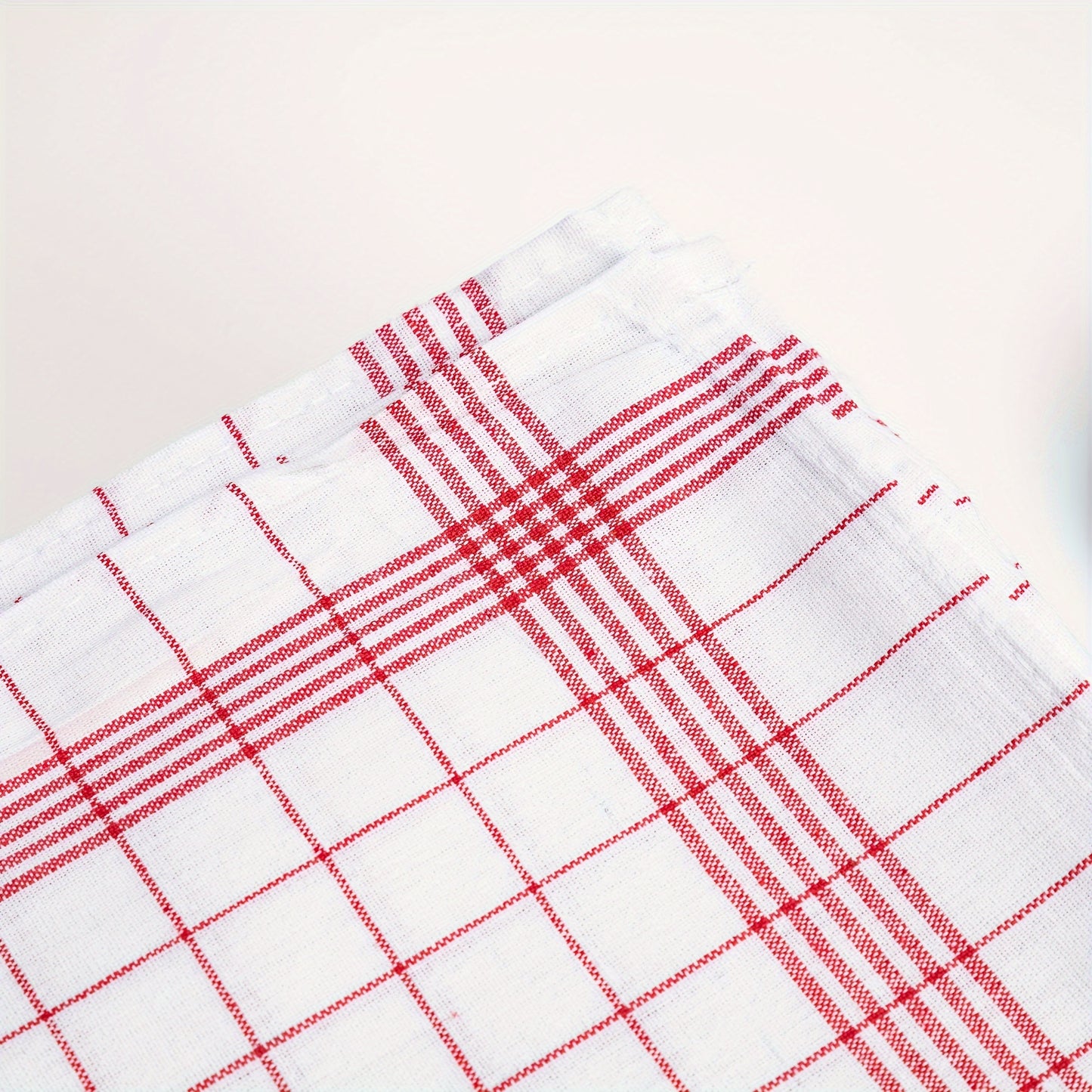 Set of 12 vintage red and white check European kitchen towels, each measuring 62 x 42cm. Heavy, hand hemmed tea towels suitable for all purposes.