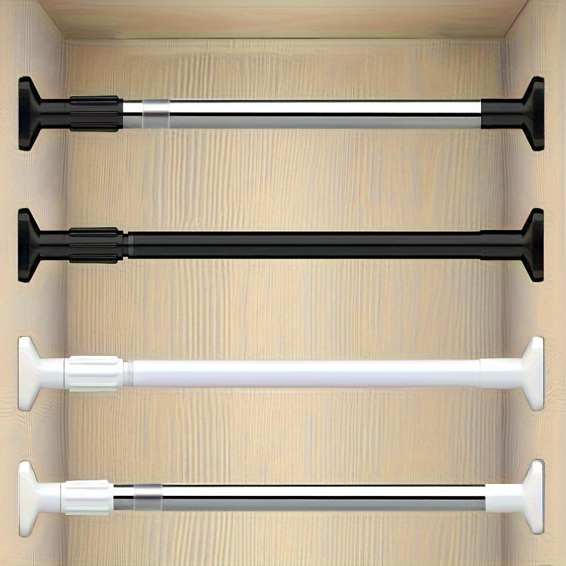 Adjustable tension curtain rod for shower, closet, window, or towel rack. Heavy-duty, no-drill, metal and plastic.