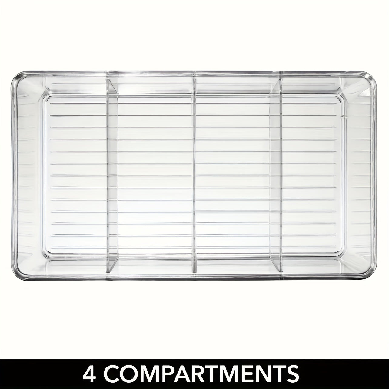 Transparent refrigerator organizer bins available in sets of 2, 4, or 6, featuring removable dividers. Ideal for storing various items such as fruits, vegetables, meat, eggs, ginger, garlic, and more. Perfect for keeping your kitchen organized at home or