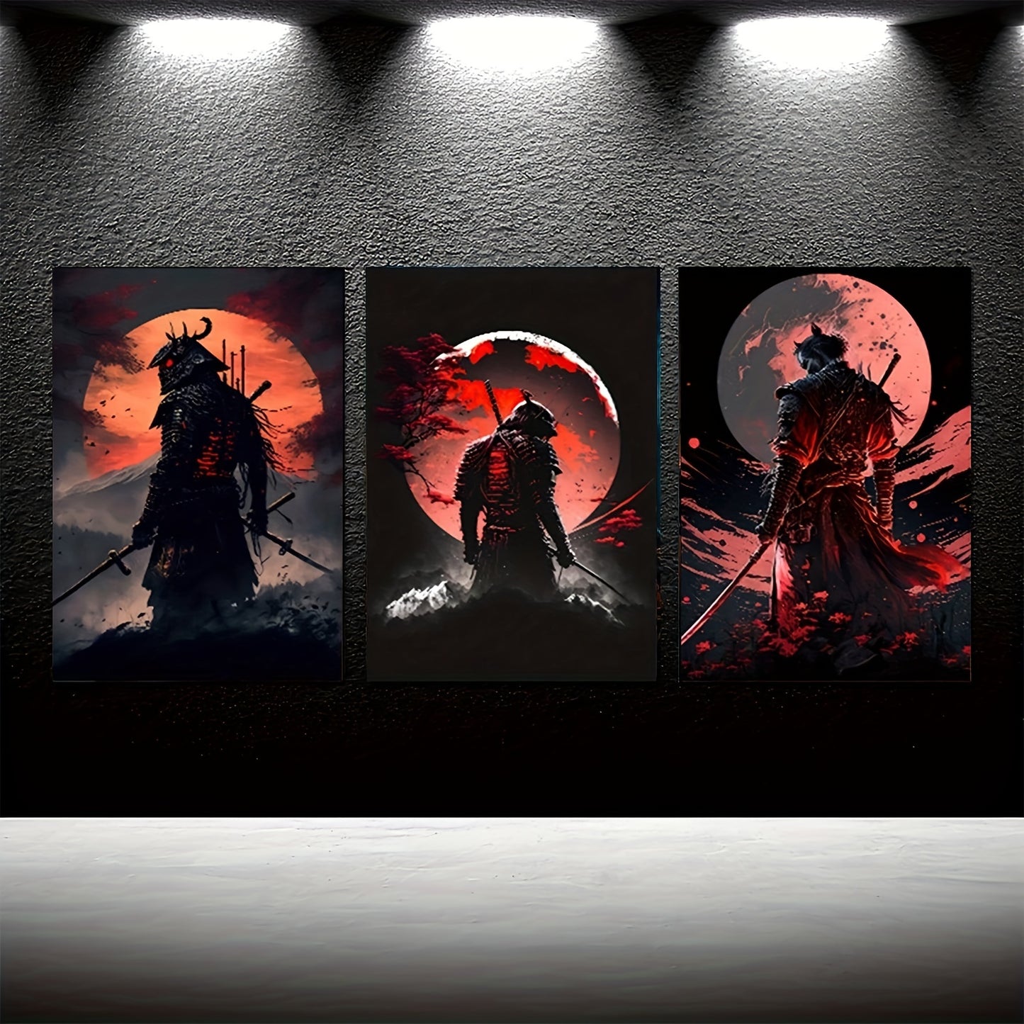 Japanese Samurai & Mountain Anime Canvas Art Prints - Set of 3 - Frameless - Retro & Modern Wall Decor for Living Room, Bedroom, Office