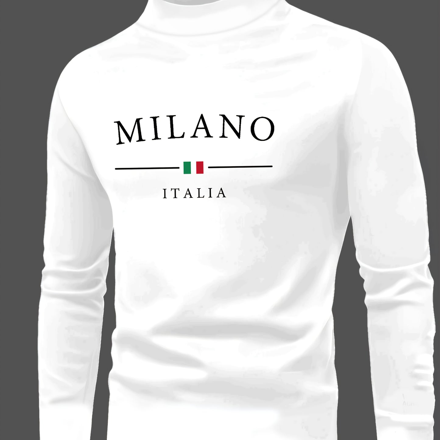 Slim fit high neck long sleeve t-shirt in polyester-elastane blend, featuring Milano Italy print for teens in the Fall Collection. Casual weekend tee.