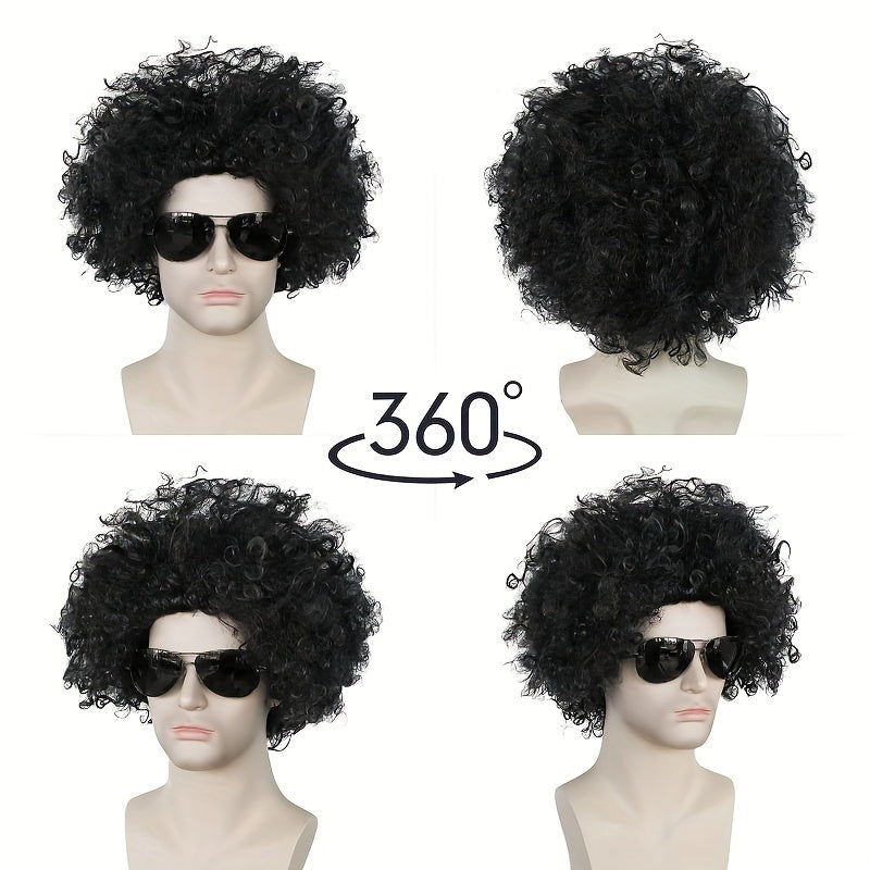 1 Piece Short Black Fluffy Disco Afro Wig for Anime Cosplay, Fancy Dress, and Funny Costume Parties for Men and Women