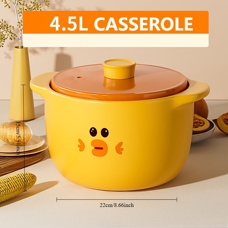 This 6L small yellow duck soup pot is perfect for both individual meals or serving 7-8 people. With high temperature tolerance, it is suitable for use on gas and induction stoves. The excellent insulation performance makes it ideal for daily meals and