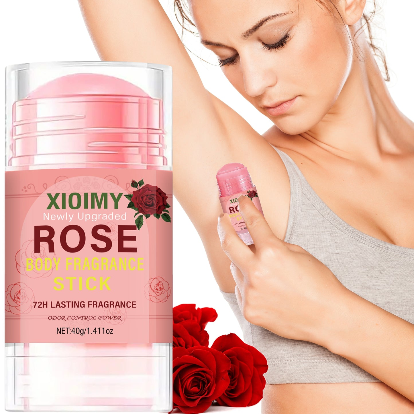 Xioimy Rose Body Fragrance Stick - Unisex deodorant, 1.411oz, 72-hour freshness, long-lasting rose scent, ideal for body, counteracts stubborn body odor & sweat.