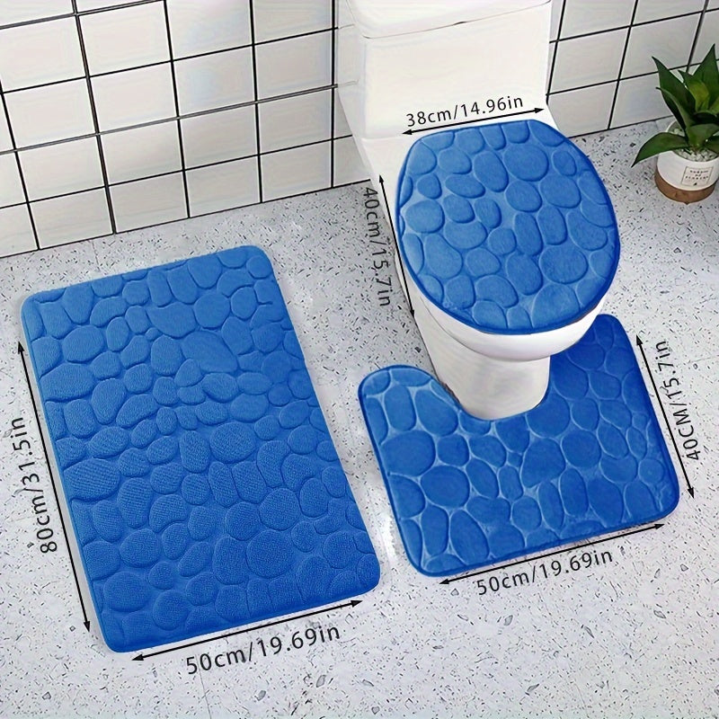 Soft and comfortable memory foam bath mat set with quick absorption, non-slip design, and machine washable features for shower rooms and bathrooms.